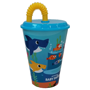 Baby Shark Bicchiere Sport con Cannuccia e Coperchio 430 ml per Bambini in plastica senza BPA 